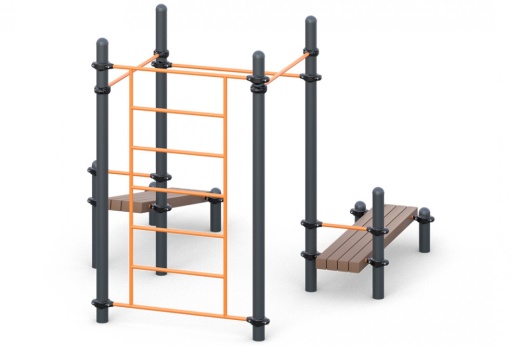 Шведская стенка, три турника классического хвата, две лавки для упражнений на пресс наклонных W-01-009