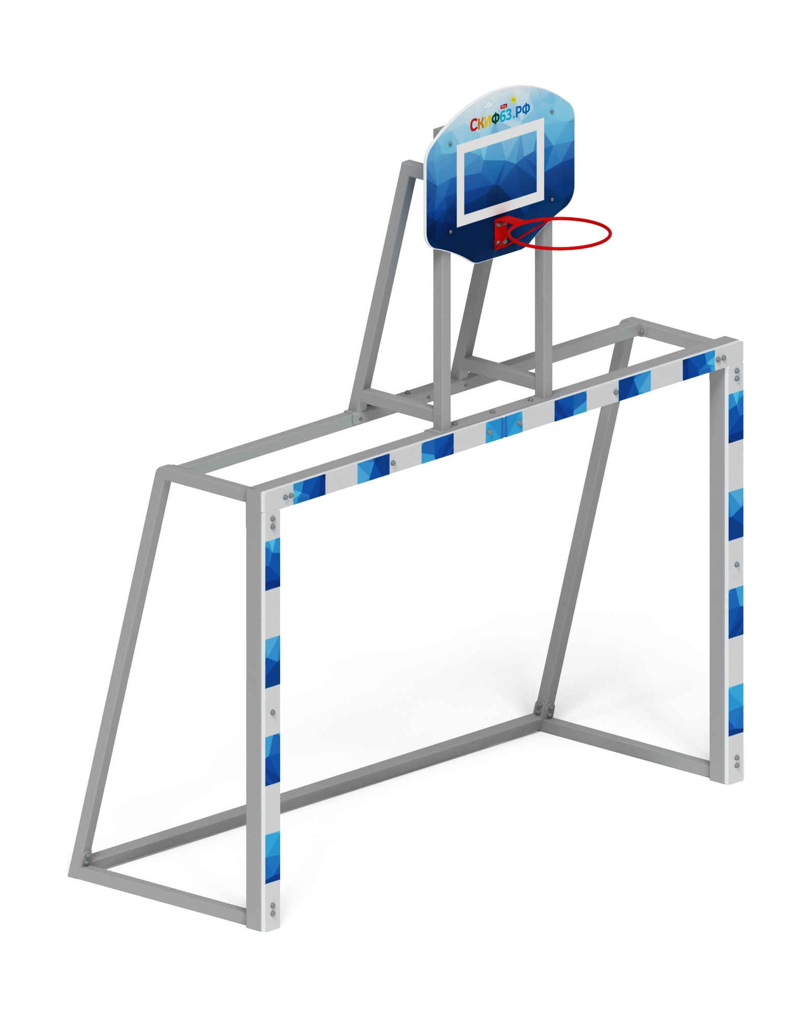 Ворота мини футбольные с баскетбольным щитом (синие) (с креплением сетки) - СО 2.60.05-03