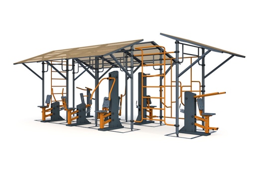 Тренажерная беседка на 7 тренажеров (в составе ТР-1.67, ТР-1.70, ТР-1.62.1, ТР-1.63.1, ТР-1.64.1, ТР-1.65.1, ТР-1.72.1 с изменяемой нагрузкой) ТРК-1.14