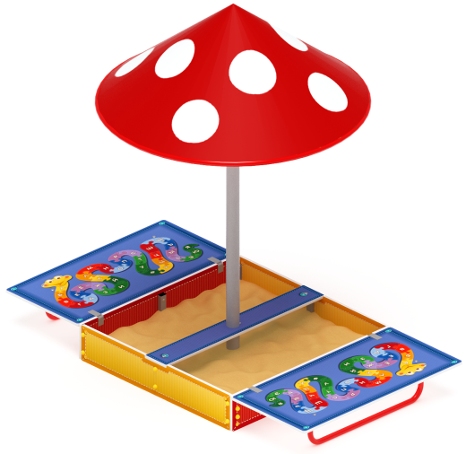 Песочница с крышкой средняя и навесом Грибок (Азбука) - ИО 5.01.10-01