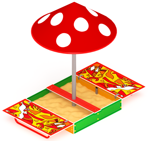 Песочница с крышкой средняя и навесом Грибок (Рыбы) - ИО 5.01.10-04