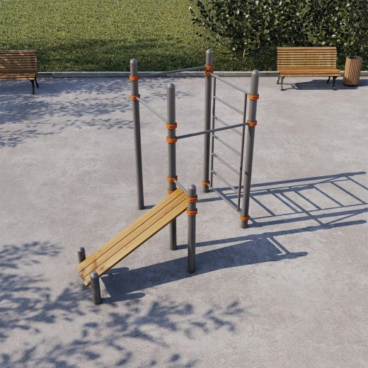 Шведская стенка, три турника и скамья для пресса СВС-52-М