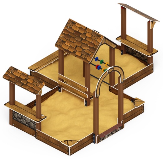 Песочный дворик двойной большой с навесом Домик (Коричневый) - ИО 6.01.03-02