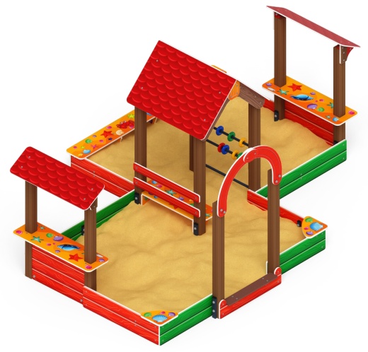 Песочный дворик двойной большой с навесом Домик (Ракушки) - ИО 6.01.03-01