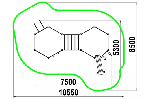 Четыре разноуровневых турника, турник хватом "молоток", шведская стенка, рукоход, брусья для отжиманий, гимнастические кольца, перекладина, вертикальная стойка и наклонная  W-03-015