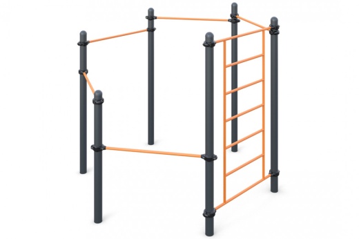 Четыре разноуровневых турника классического хвата, шведская стенка и упор для отжиманий W-03-013