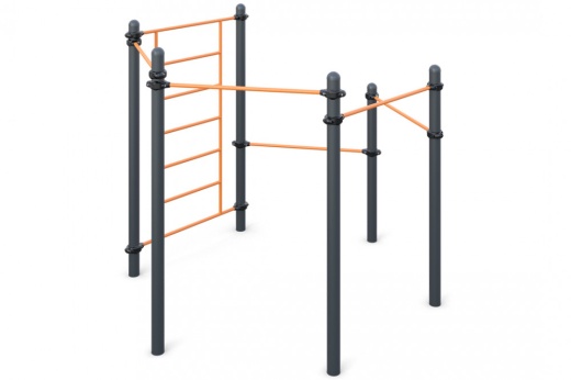 Четыре разноуровневых турника классического хвата, шведская стенка и упор для отжиманий W-03-013