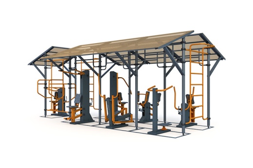 Тренажерная беседка на 7 тренажеров (в составе ТР-1.67, ТР-1.70, ТР-1.62.1, ТР-1.63.1, ТР-1.64.1, ТР-1.65.1, ТР-1.72.1 с изменяемой нагрузкой) ТРК-1.14