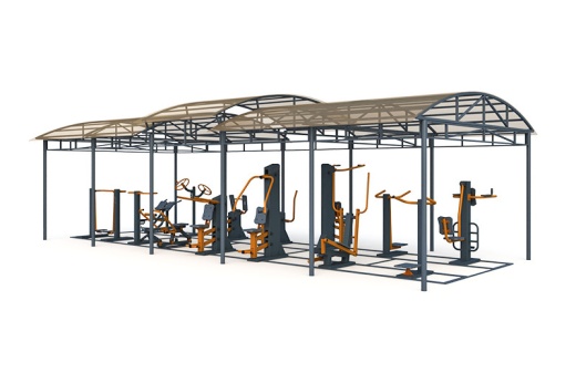 Тренажерная беседка из 14 тренажеров на раме (в составе тренажеры ТР-1.61-70; ТР- 3.02-3.05; ТР- 2.08) ТРК-1.3