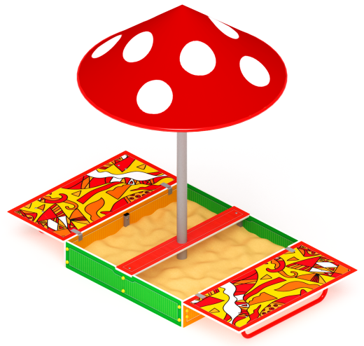 Песочница с крышкой средняя и навесом Грибок (Рыбы) - ИО 5.01.10-04