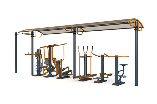 Тренажерная беседка с турником из 6 тренажеров на раме (в составе тренажеры ТР-1.61; ТР- 2.01, 2.02, 2.04, 2.06, 2.07) ТРК-1.9