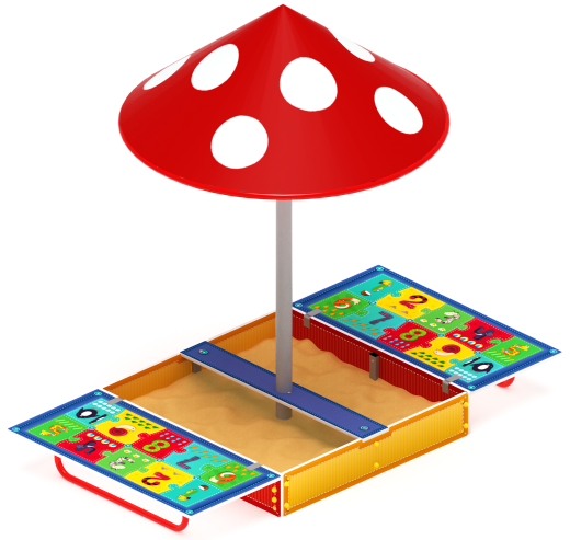 Песочница с крышкой средняя и навесом Грибок (Арифметика) - ИО 5.01.10-03