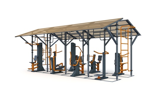 Тренажерная беседка на 8 тренажеров (в составе ТР-1.61, ТР-1.67, ТР-1.70, ТР-1.62.1, ТР-1.63.1, ТР-1.64.1, ТР-1.65.1, ТР-1.72.1 с изменяемой нагрузкой) ТРК-1.15