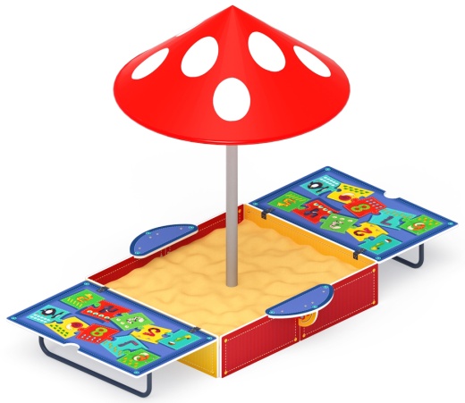 Песочница с крышкой средняя и навесом Грибок (Арифметика) - ИО 5.01.10-07
