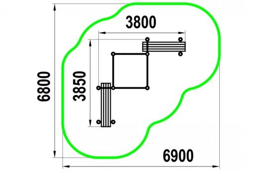 Каскад разноуровневых турников с двумя лавками для преса W-02-003