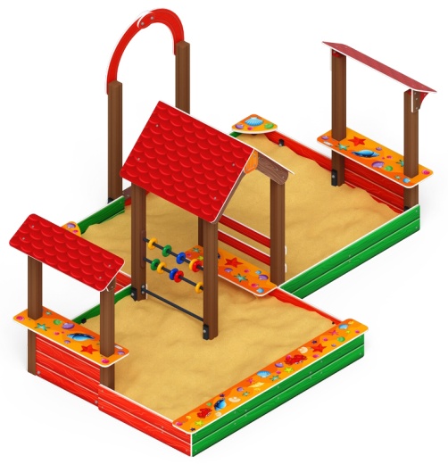 Песочный дворик двойной большой с навесом Домик (Ракушки) - ИО 6.01.03-01