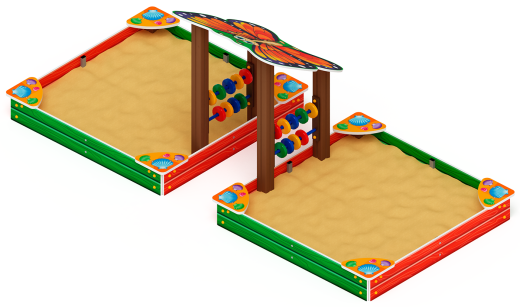 Песочница двойная с навесом Бабочка (Ракушки) - ИО 5.01.07-01