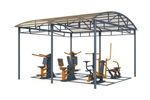 Тренажерная беседка из 6 тренажеров на раме (в составе тренажеры ТР-1.61, ТР-1.65, ТР-1.67, ТР-1.72, ТР-1.74, ТР-2.01) ТРК-1.7