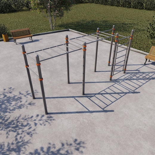 Рукоход двухуровневый с лестницей и двумя турниками СВС-66