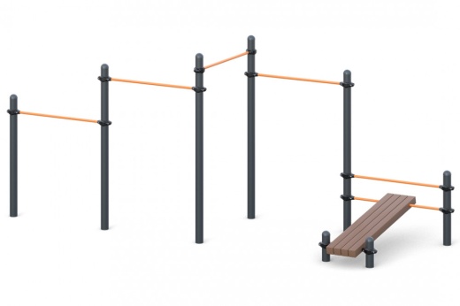 Каскад разноуровневых турников с лавкой для преса W-02-002