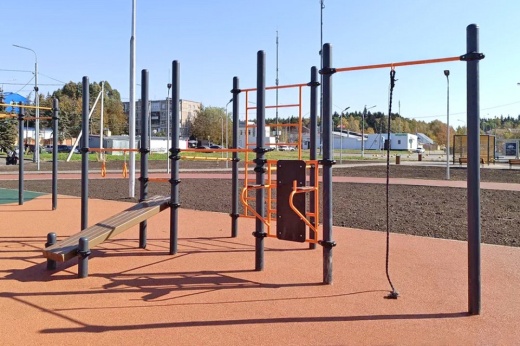 Гимнастические кольца, три турника классического хвата, канат, шведская стенка, брусья, лавка для упражнения на пресс наклонная W-01-010