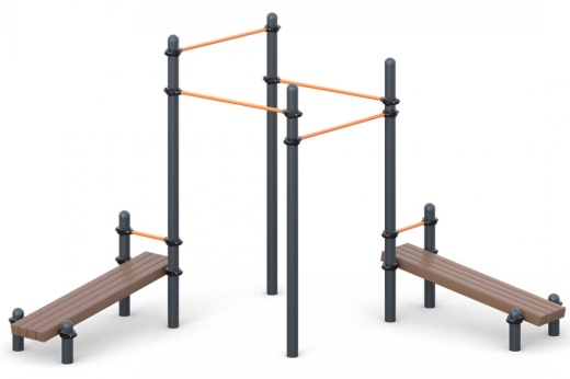 Каскад разноуровневых турников с двумя лавками для преса W-02-003