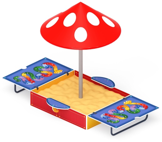 Песочница с крышкой средняя и навесом Грибок (Азбука) - ИО 5.01.10-05