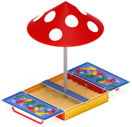 Песочница с крышкой средняя и навесом Грибок (Азбука) - ИО 5.01.10-01