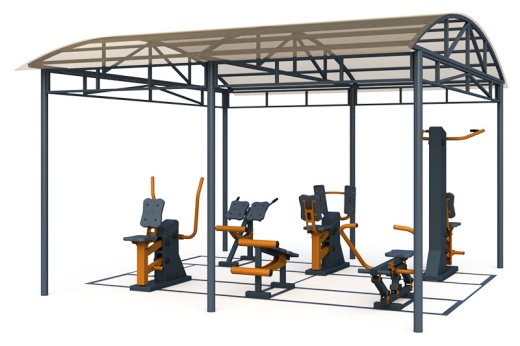 Тренажерная беседка из 6 тренажеров на раме (в составе тренажеры ТР-1.61, ТР-1.62, ТР-1.64, ТР-1.65, ТР-3.02, ТР-3.04) ТРК-1.5