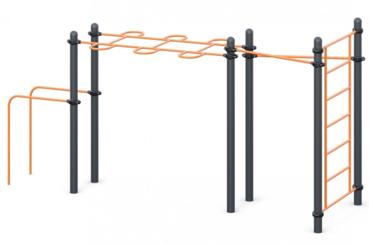 Два турника классического хвата, рукоход "змейка, шведская стенка, брусья W-02-012